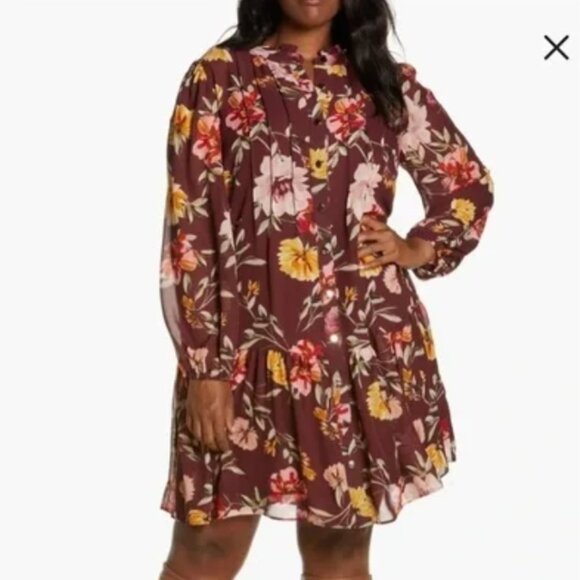 Julia Jordan Floral Print Pleated Long Sleeve A-Line Dress NWOT - Picture 1 of 9